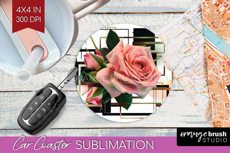 Vintage Flowers Car Coaster - Art Deco Coaster PNG