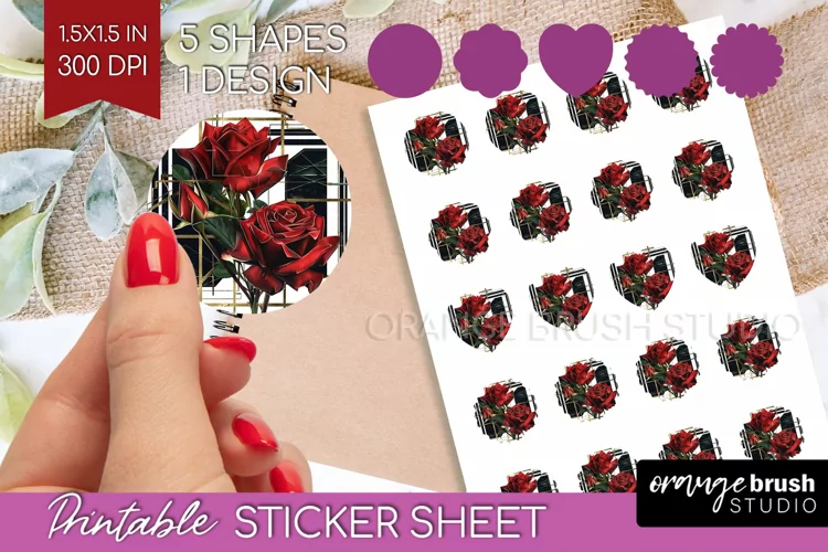 Vintage Flowers Round Sticker - Art Deco Printable Sticker