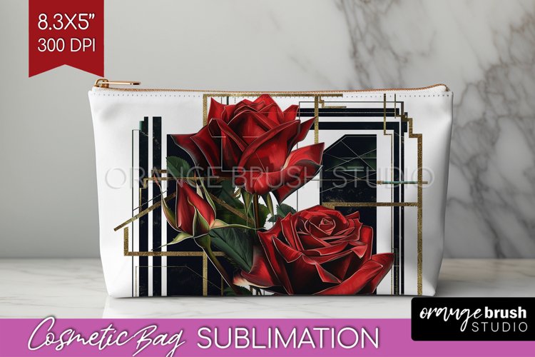 Vintage Flowers Cosmetic Bag - Art Deco Makeup Bag PNG example image 1