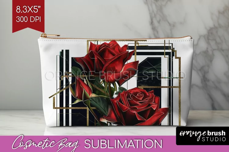 Vintage Flowers Cosmetic Bag - Art Deco Makeup Bag PNG