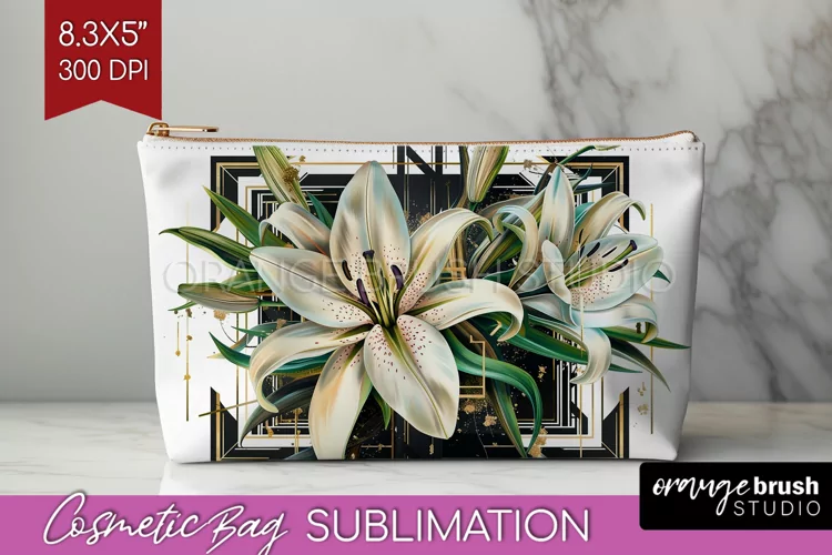 Vintage Flowers Cosmetic Bag - Art Deco Makeup Bag PNG