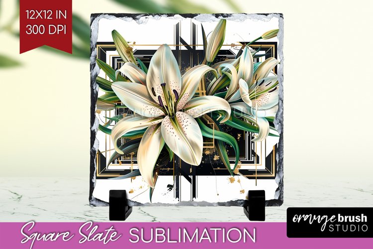 Vintage Flowers Slate PNG - Art Deco Square Slate example image 1