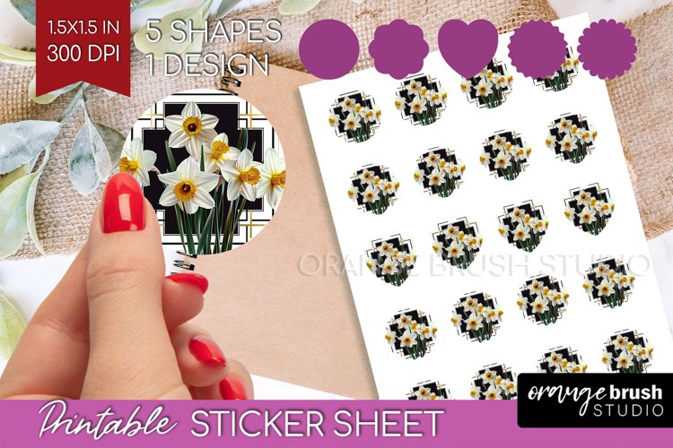 Vintage Flowers Round Sticker - Art Deco Printable Sticker example image 1