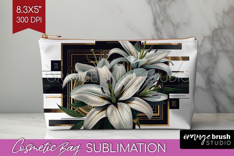 Vintage Flowers Cosmetic Bag - Art Deco Makeup Bag PNG example image 1