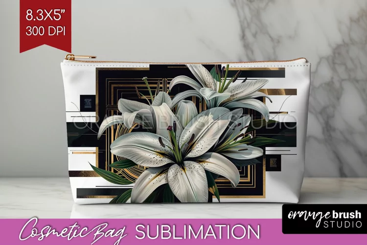 Vintage Flowers Cosmetic Bag - Art Deco Makeup Bag PNG
