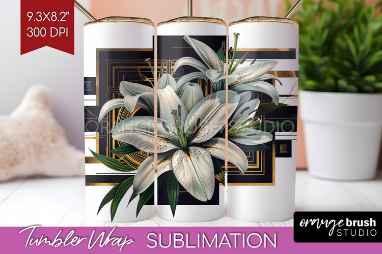 Vintage Flowers Tumbler Wrap - Art Deco Tumbler PNG