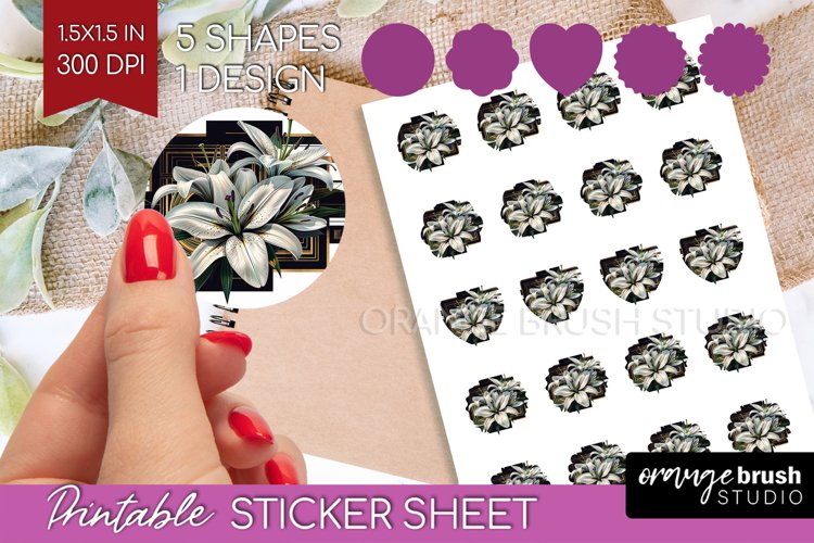 Vintage Flowers Round Sticker - Art Deco Printable Sticker example image 1