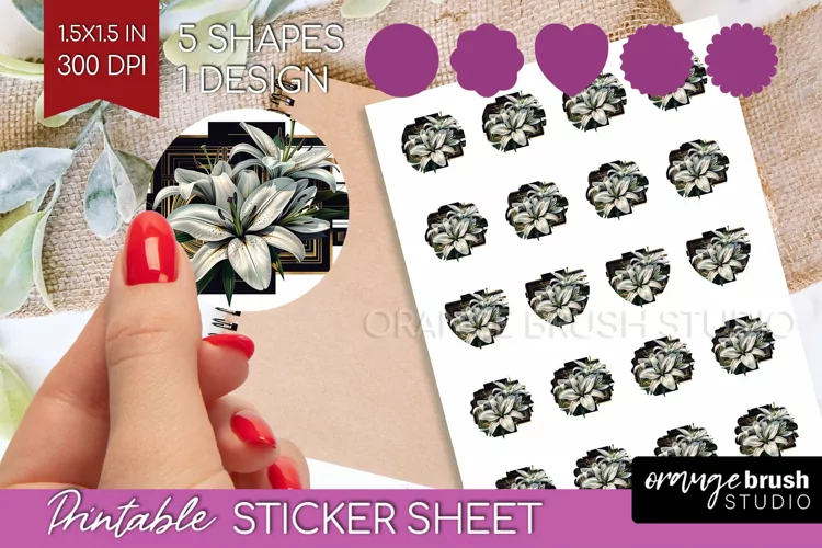 Vintage Flowers Round Sticker - Art Deco Printable Sticker