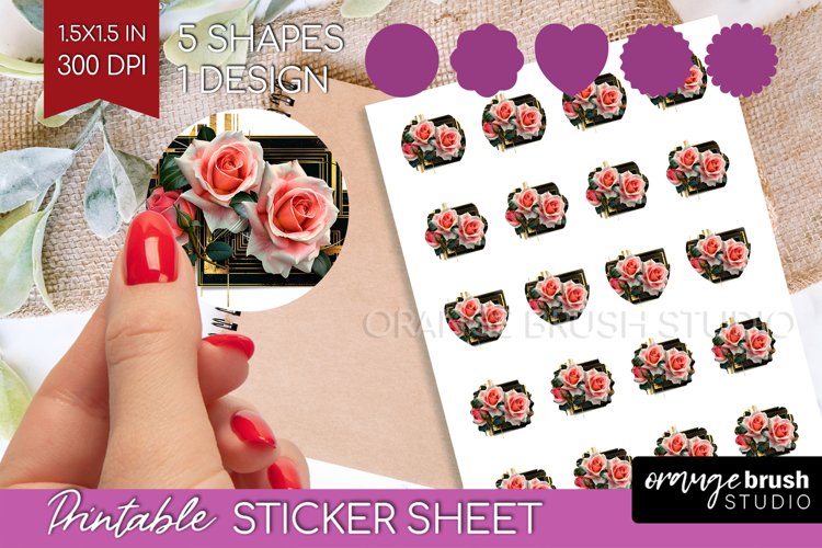 Vintage Flowers Round Sticker - Art Deco Printable Sticker example image 1