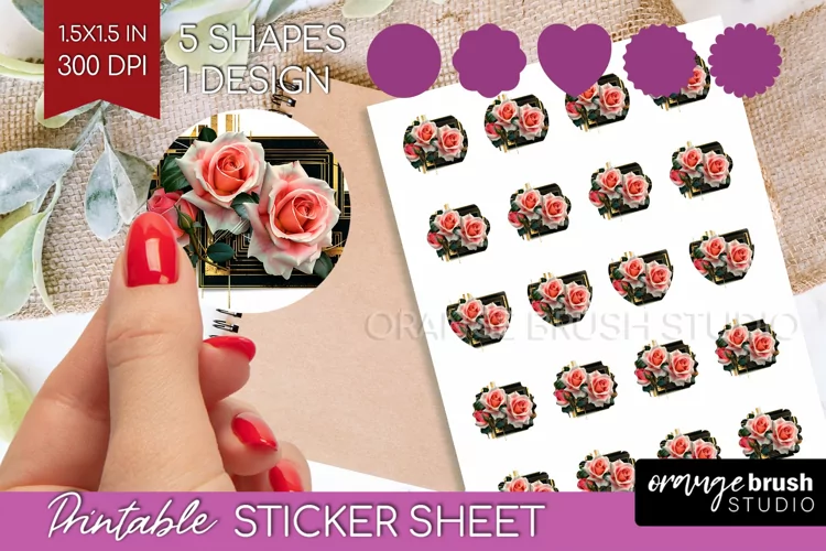 Vintage Flowers Round Sticker - Art Deco Printable Sticker