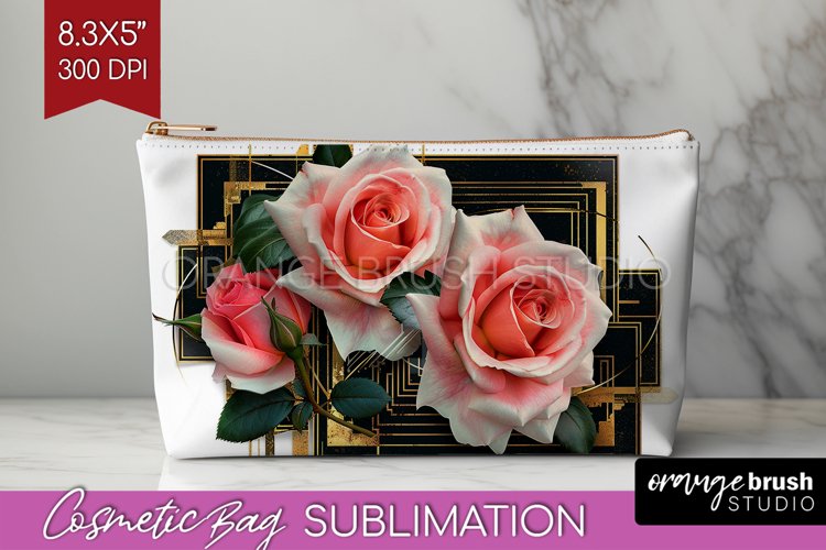 Vintage Flowers Cosmetic Bag - Art Deco Makeup Bag PNG example image 1
