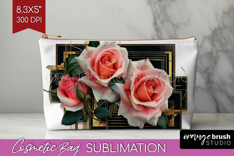 Vintage Flowers Cosmetic Bag - Art Deco Makeup Bag PNG