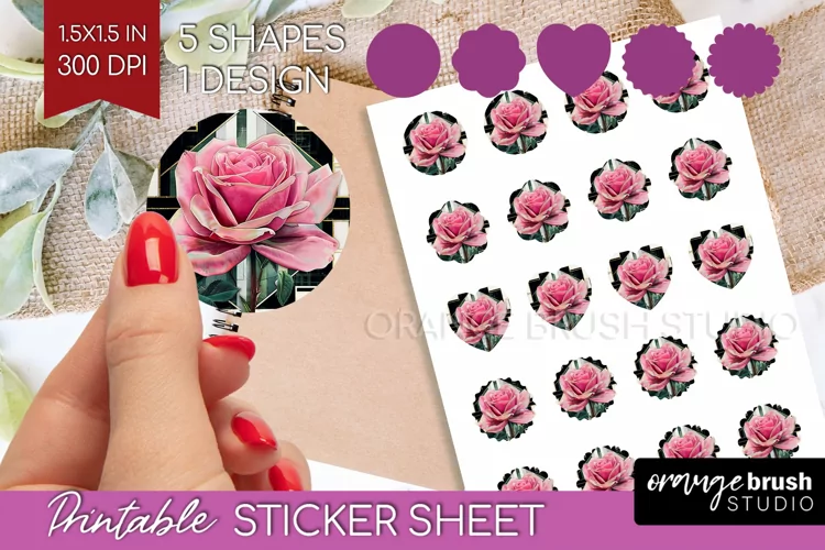 Vintage Flowers Round Sticker - Art Deco Printable Sticker