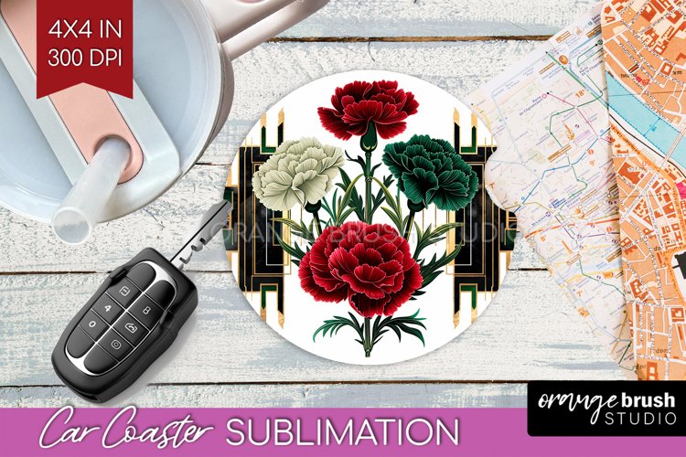 Vintage Flowers Car Coaster - Art Deco Coaster PNG