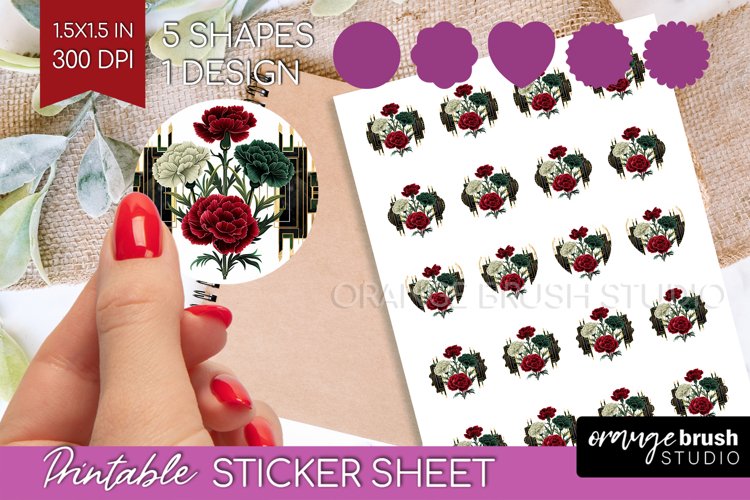 Vintage Flowers Round Sticker - Art Deco Printable Sticker example image 1