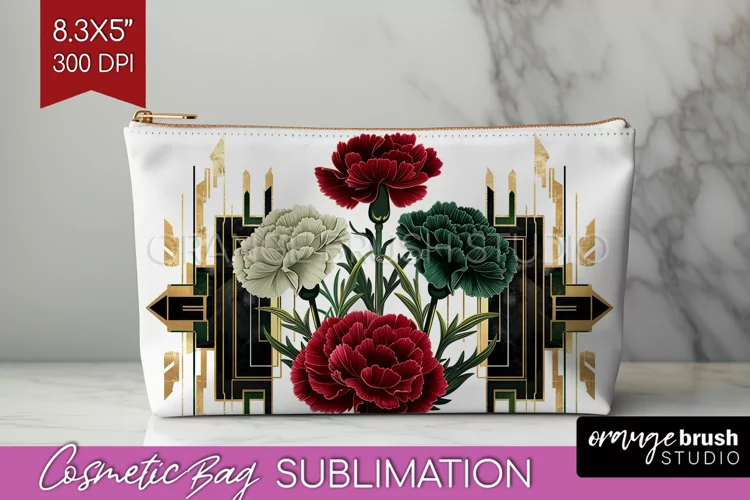 Vintage Flowers Cosmetic Bag - Art Deco Makeup Bag PNG