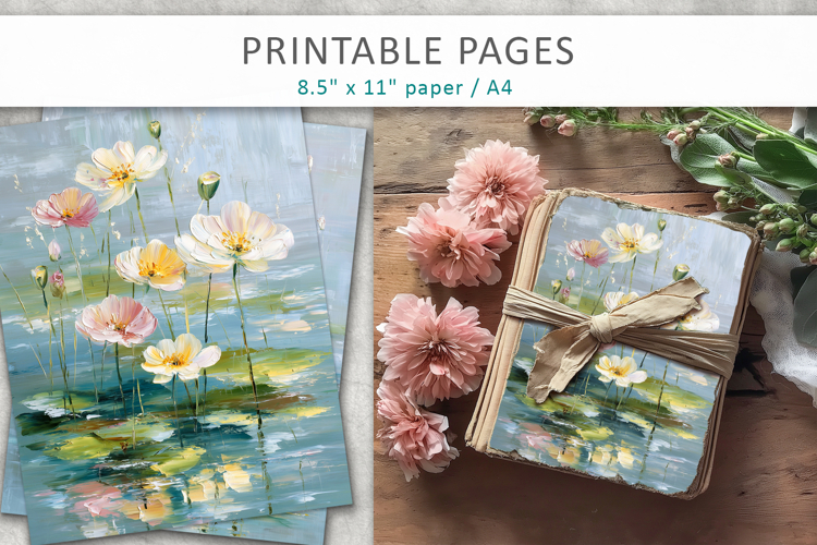 paint texture floral illustrations, junk journal