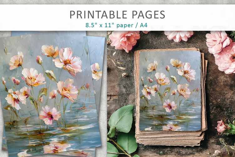 textured floral digital papers, craft papers