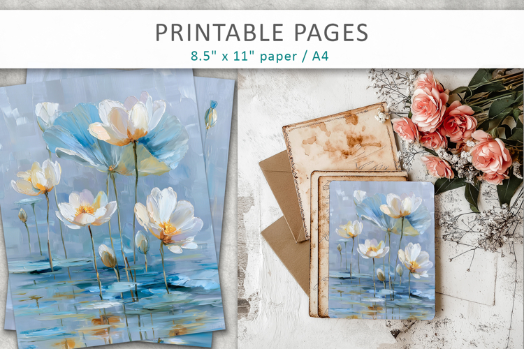 artistic junk journal pages, grunge floral printable pages