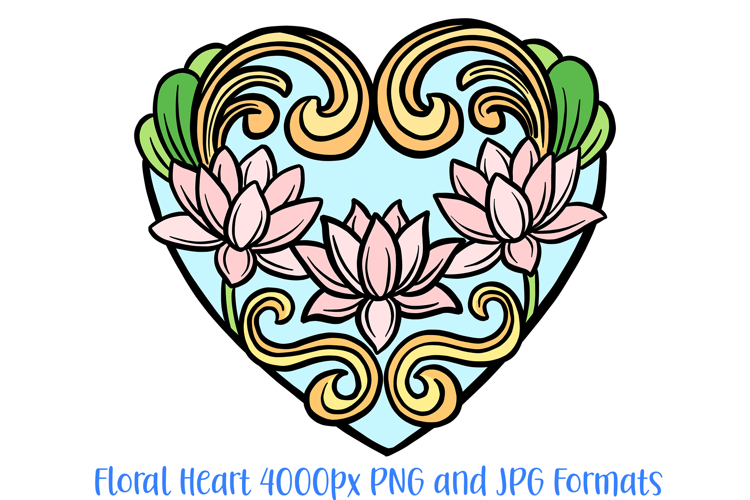 Art Nouveau Lotus Heart Wreath Flower Graphic Clipart PNG