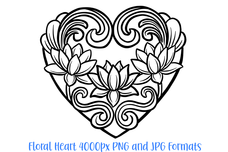 Art Nouveau Lotus Heart Wreath Flower Graphic Outline PNG