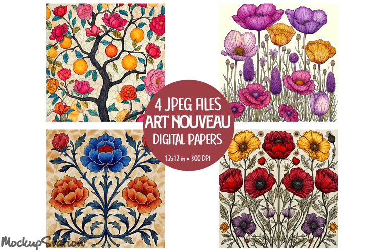 Art Nouveau Scrapbook Junk Journal Printable Pages | Florals