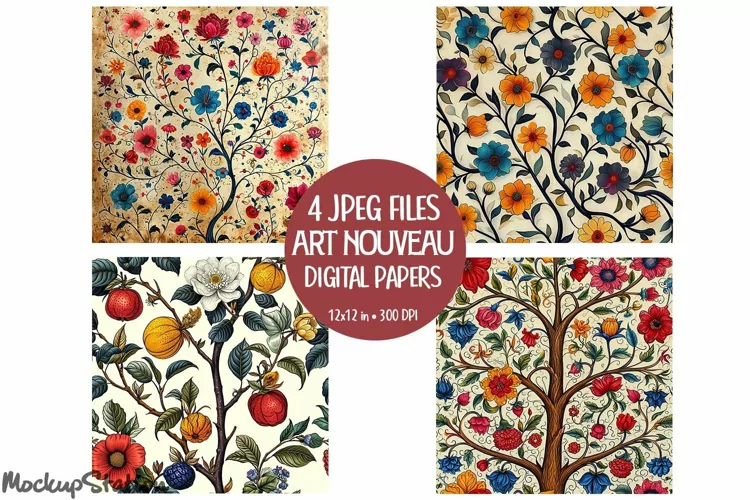 Art Nouveau Scrapbook Junk Journal Printable Pages | Florals