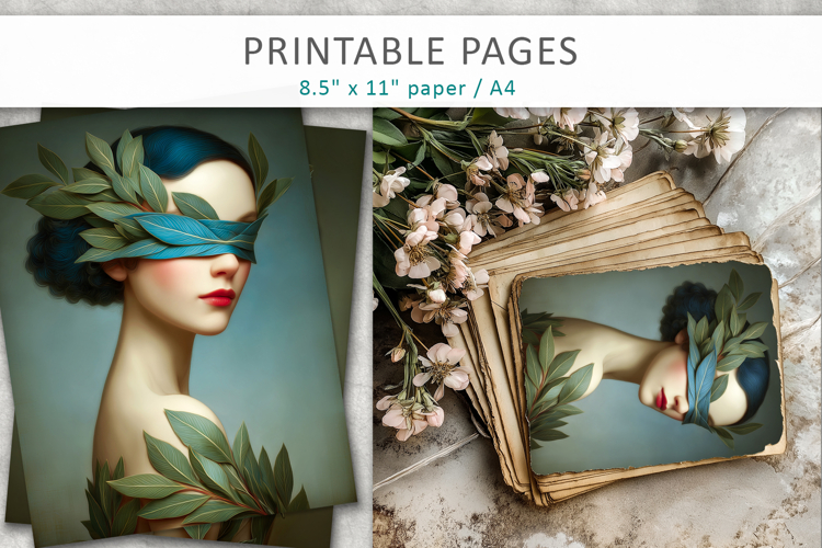 vintage female art illustrations, printable portraits