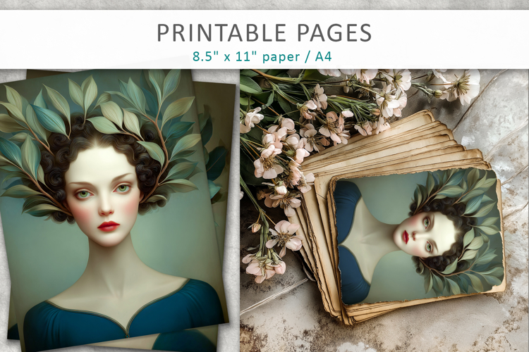 vintage female art illustrations, scrapbook art