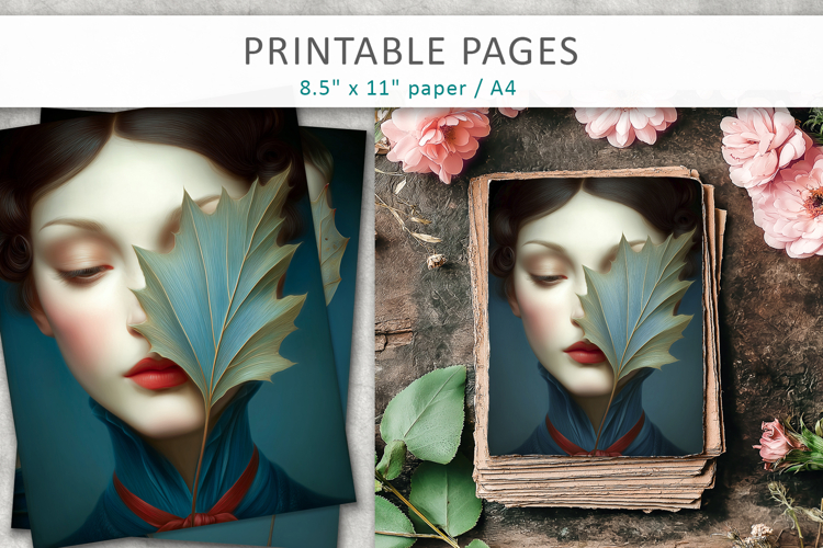 vintage female art illustrations, printable pages