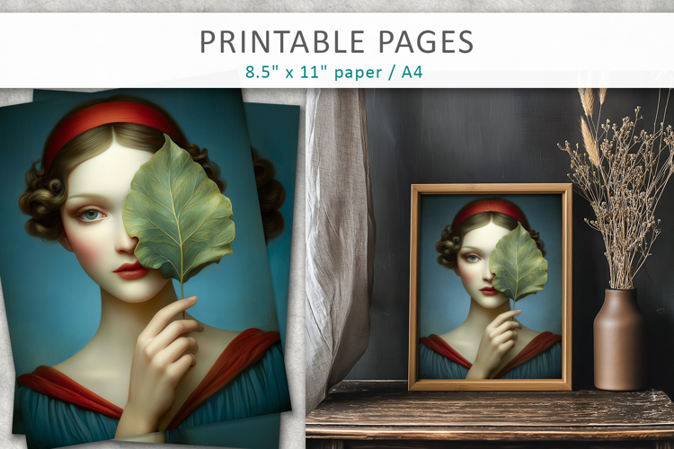 vintage female art illustrations, junk journal