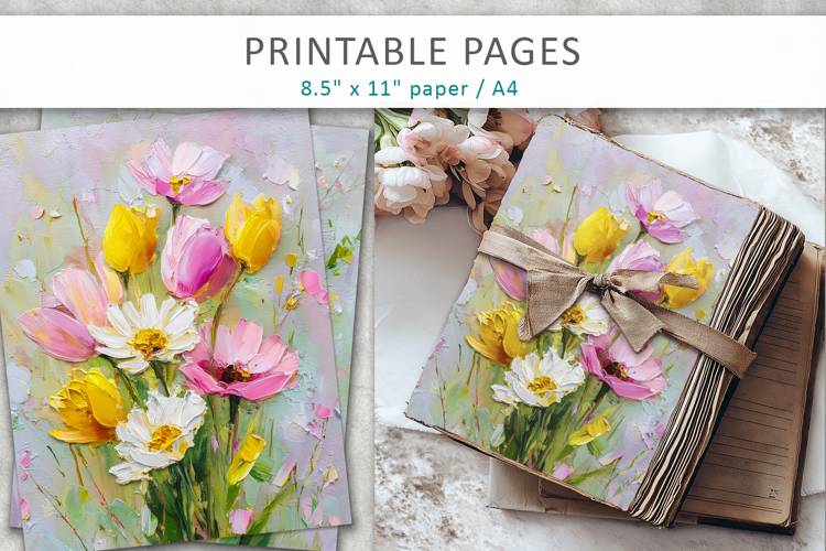 grunge floral junk journal, spring collage paper