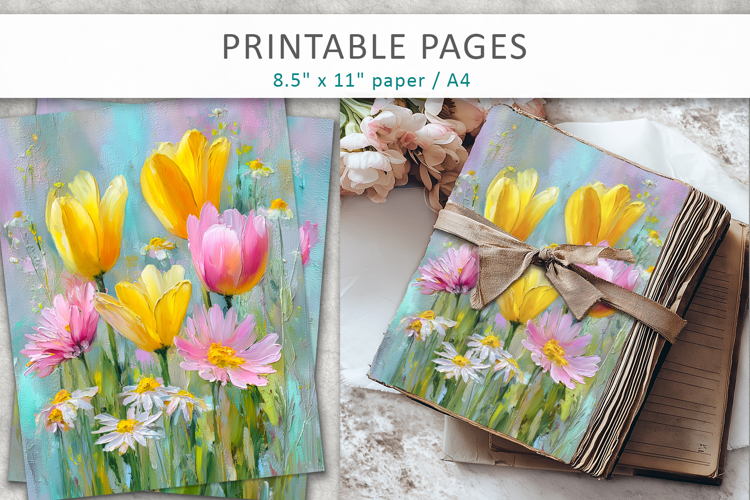 spring flower digital papers, paint texture floral