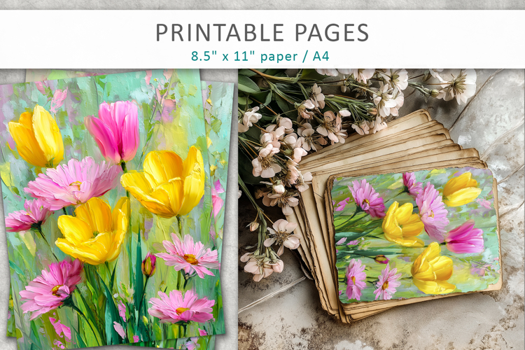 painted floral backgrounds, spring collage papers
