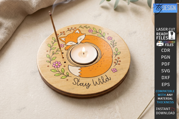 Art Wooden Candle Holder Laser Cut | Tea Light Tray | Fox