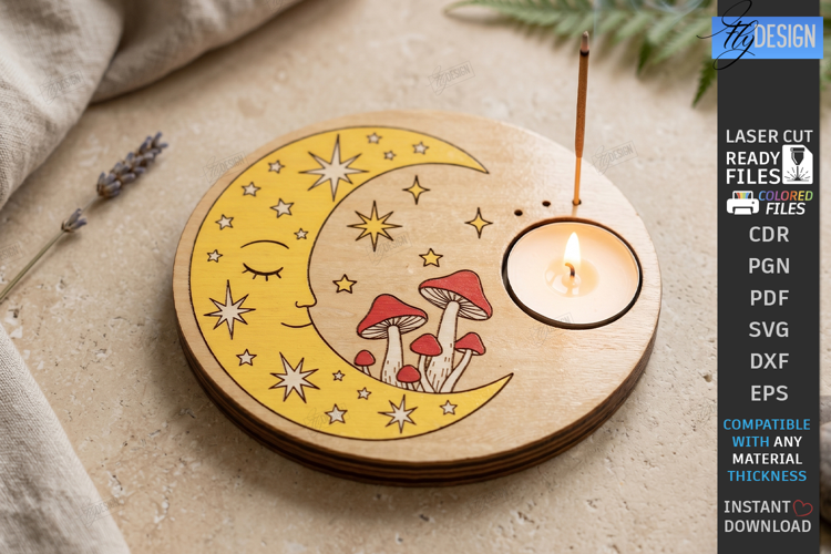 Art Wooden Candle Holder Laser Cut | Tea Light Tray | Moon