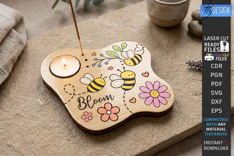 Art Wooden Candle Holder Laser Cut | Tea Light Tray | Bee