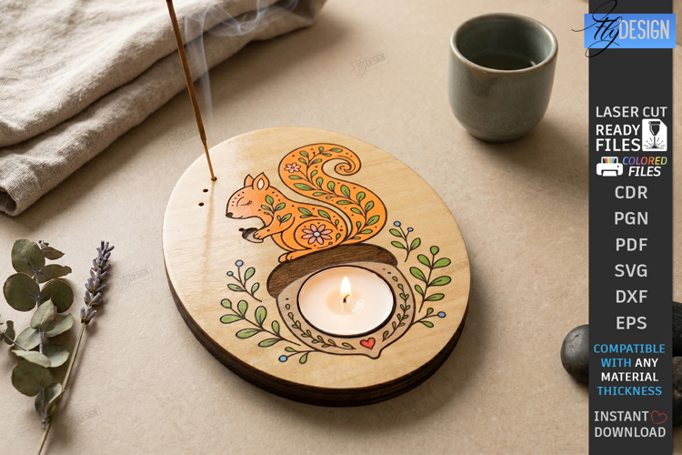Art Candle Holder Laser Cut | Tea Light Tray | Squirrel SVG