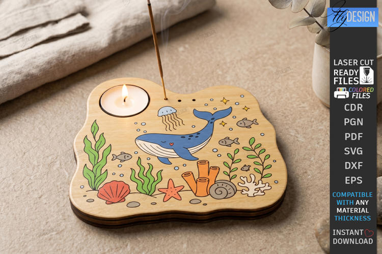 Art Wooden Candle Holder Laser Cut | Tea Light Tray | Whale