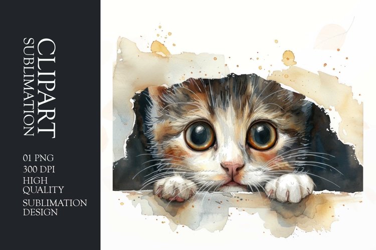 Cute funny cat peeking watercolor clipart sublimation