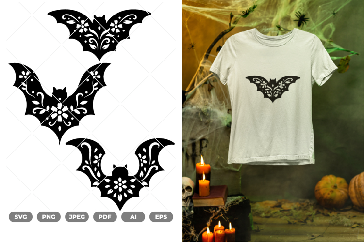 Floral Bat Silhouette SVG & Clipart