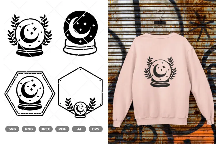 Magic Crystal Ball Tattoo Style SVG & Clipart