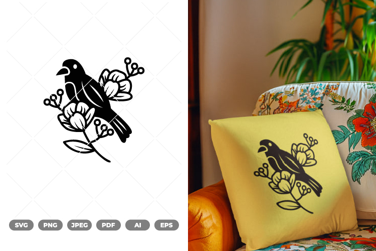 Bird With Flowers SVG   Clipart