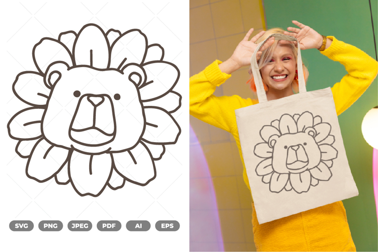 Bear with Sunflower Head SVG   Clipart