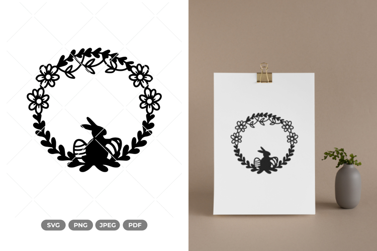 Easter Bunny Wreath SVG   Clipart