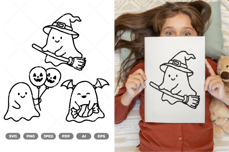 Cute Ghost SVG & Clipart example image 1