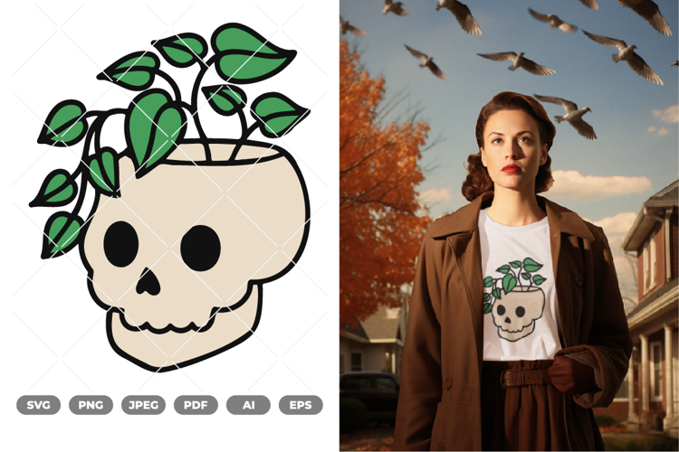 Skull and Plant Colored SVG   Clipart