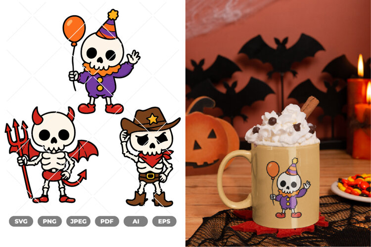 Cute Skeleton Colored SVG & Clipart example image 1