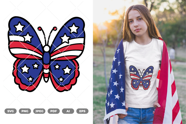 Fourth Of July Butterfly Colored SVG & Clipart