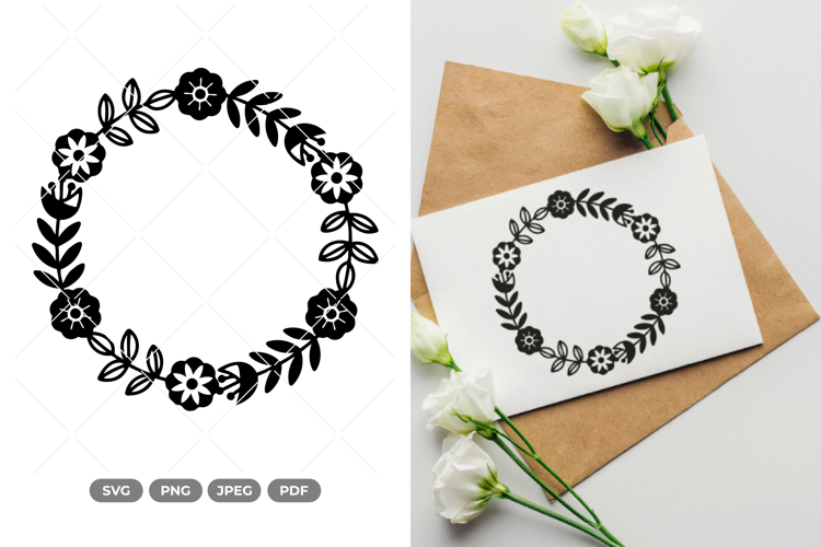 Scandinavian Floral Wreath SVG & Clipart